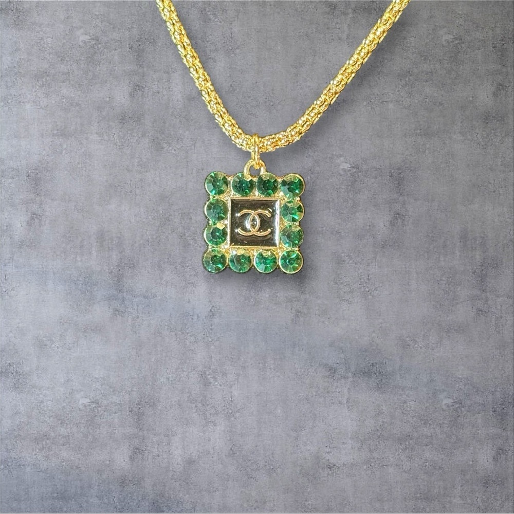 Upcycled Gold and Green Pendant Necklace